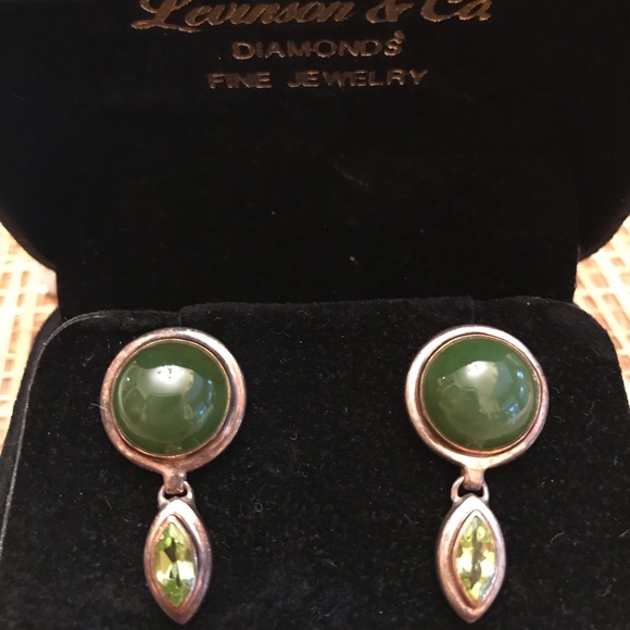 Jewelry - JADE STERLING AND GOLD EARRINGS